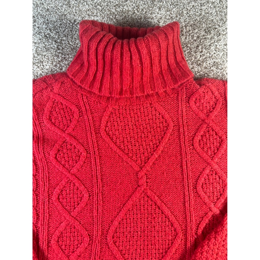 Aerie Red Cable Knit Turtleneck Sweater Wool Blend Size Small Oversized Cozy